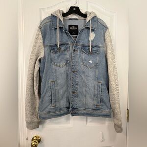 Hollister Blue Denim Jacket with Gray Hood
